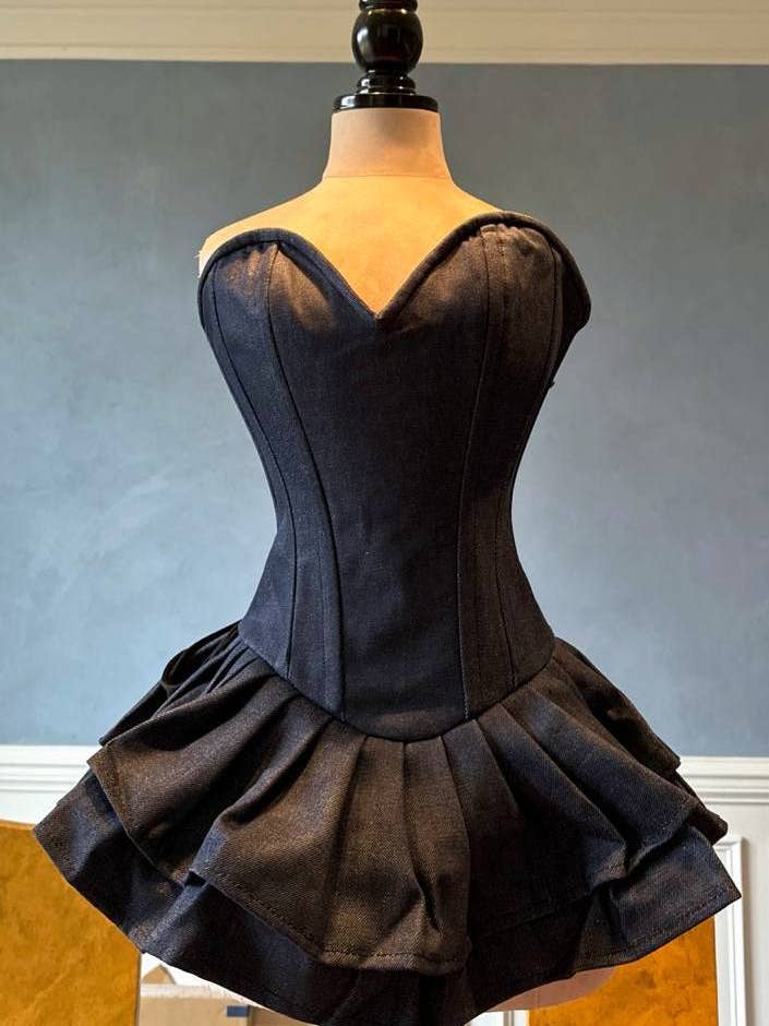 corsettery - Wholesale Dress - Women's - Authentic denim corset dress with fluffy skirt, denim or cotton. Prom, Valentine, mini wedding dress5