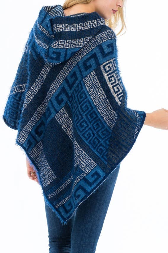 Cap Zone - Vente Poncho – femme - Poncho à capuche en faux angora Greek Key12