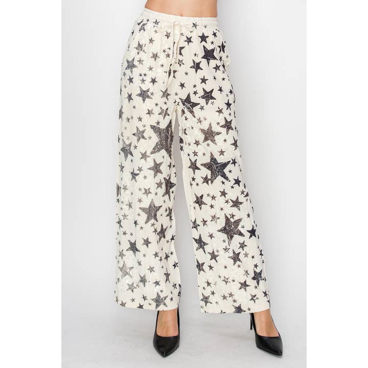 Pantalon en dentelle patchwork décontracté avec cordon élastique - 4703BG P STAR pour la vente par Origami Apparel ~ Lace and Crochet inspired