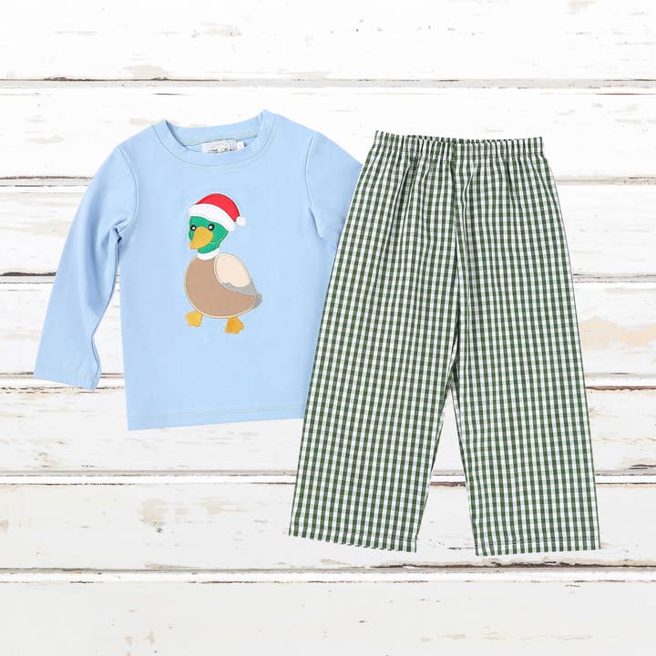 Ensemble pantalon canard colvert garçon avec chapeau de Père Noël pour la vente par Little Lullaby Boutique