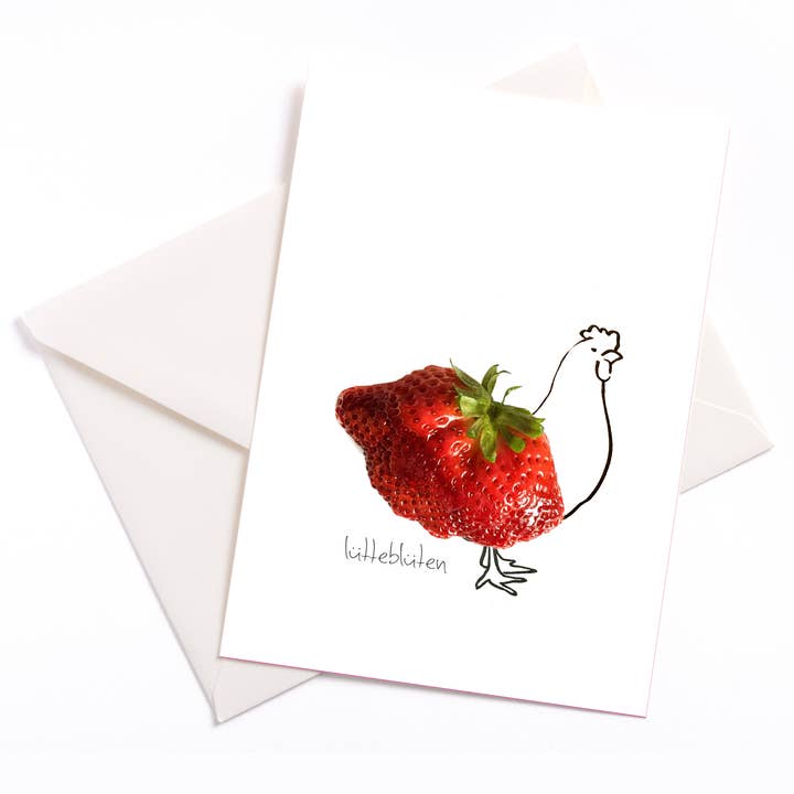 Strawberry chicken - card with envelope for wholesale by Lütteblüten