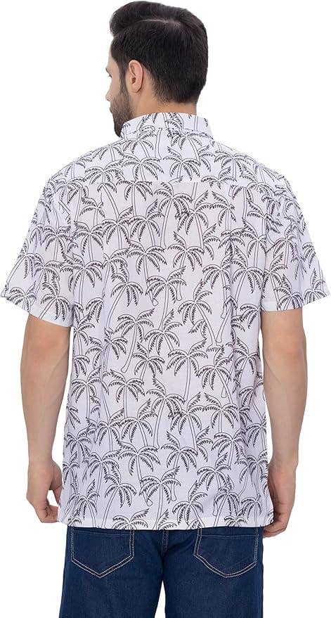 HAPPY BAY Linen Effect Mens  Shirts Black Palm Tree P00387 for wholesale on Faire6