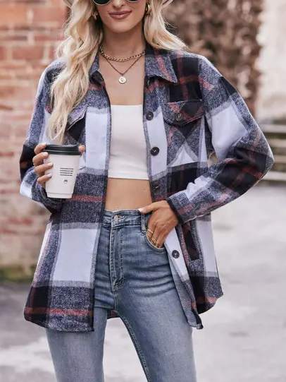 Suhkasana – wholesale Skjortjacka/jackett – Dam – Damers rutig flanellskjorta med fickor - Ledig och oversized2