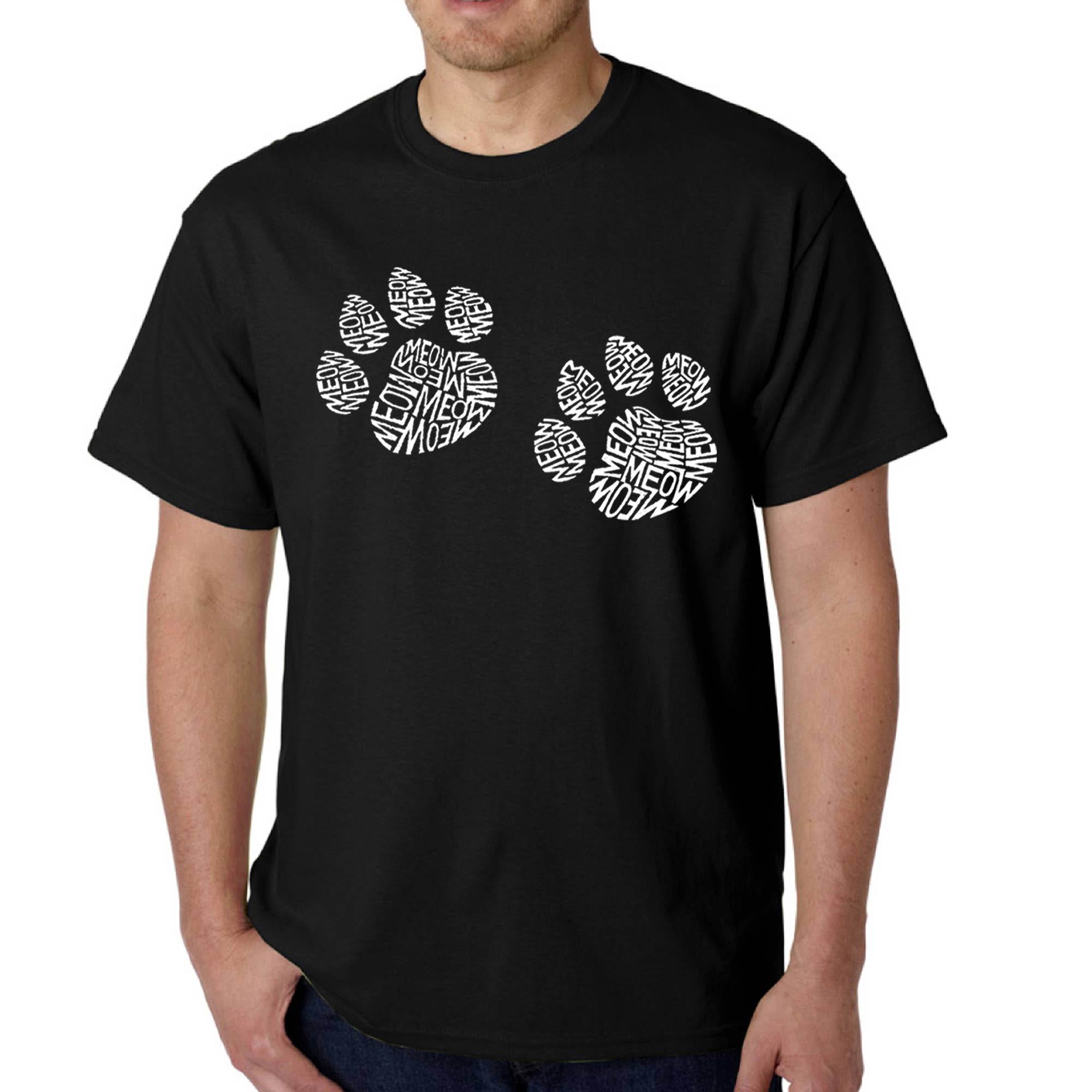 LA Pop Art - Wholesale Screen Printed T-Shirt - Men's - LA Pop Art Men's Word Art T-shirt - Meow Cat Prints0