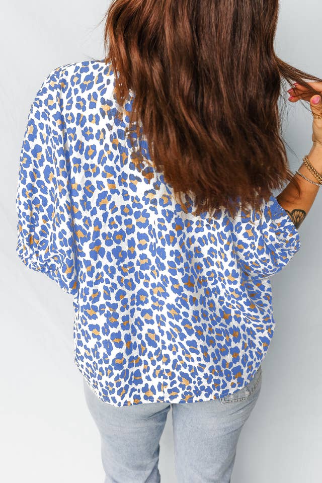 fashionworks - Wholesale Blouse - Women's - Fashion-W Leopard Contrast Striped Half Sleeve Loose Blouse1