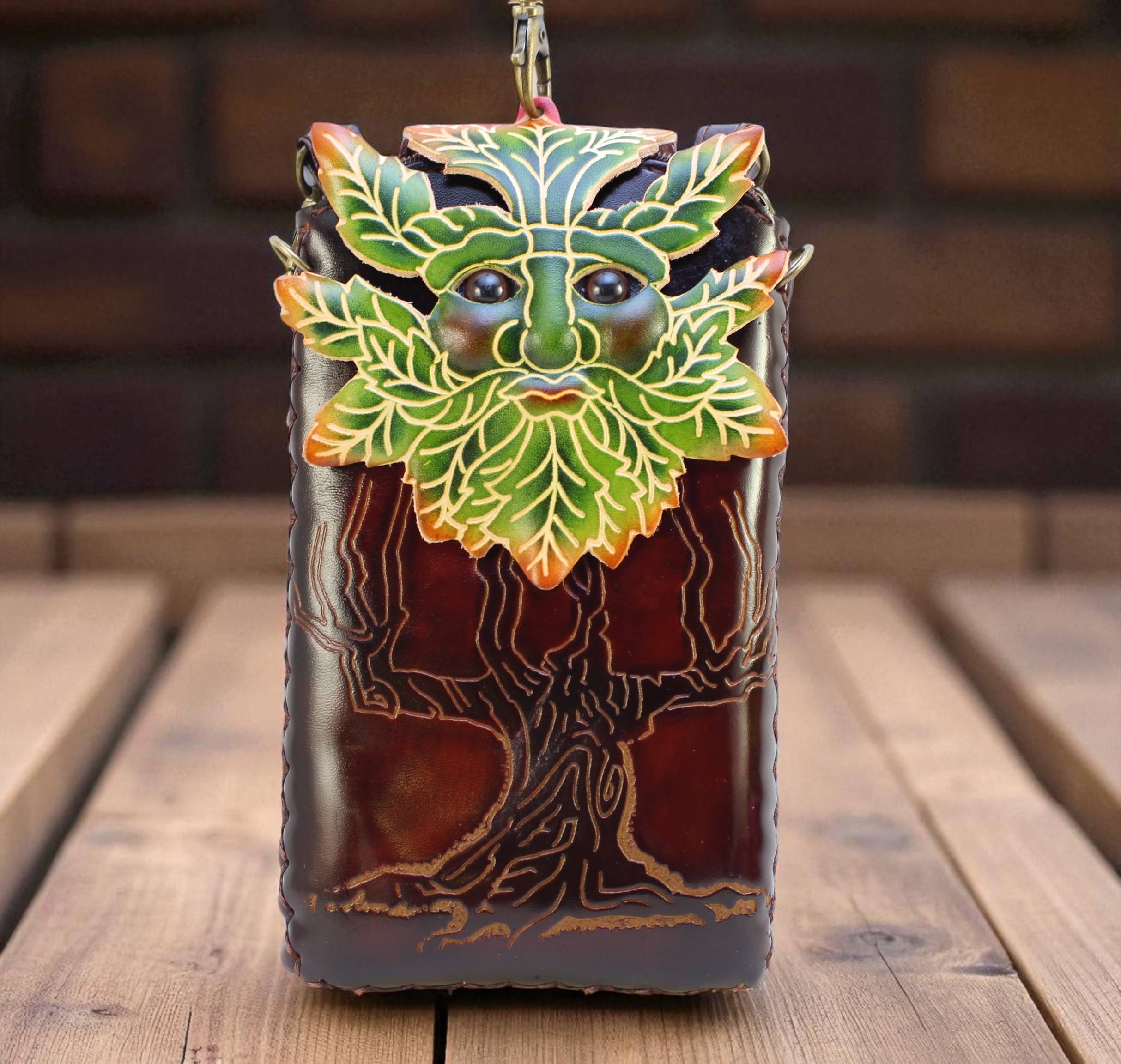 Sunflower Handmade leather inc - Vente Coque de téléphone – femme - Étui de téléphone portable en cuir fait main Ih039 Green Man2