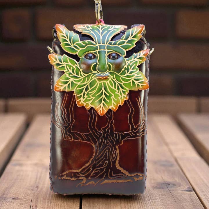 Sunflower Handmade leather inc - Vente Coque de téléphone – femme - Étui de téléphone portable en cuir fait main Ih039 Green Man2