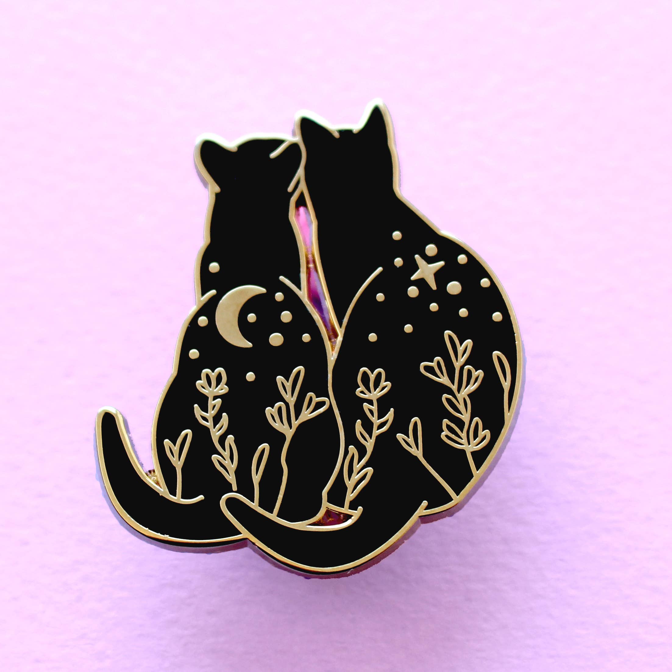 Glitter Punk - Wholesale Lapel Pin/Button - Black Cats Stargazing Enamel Pin2