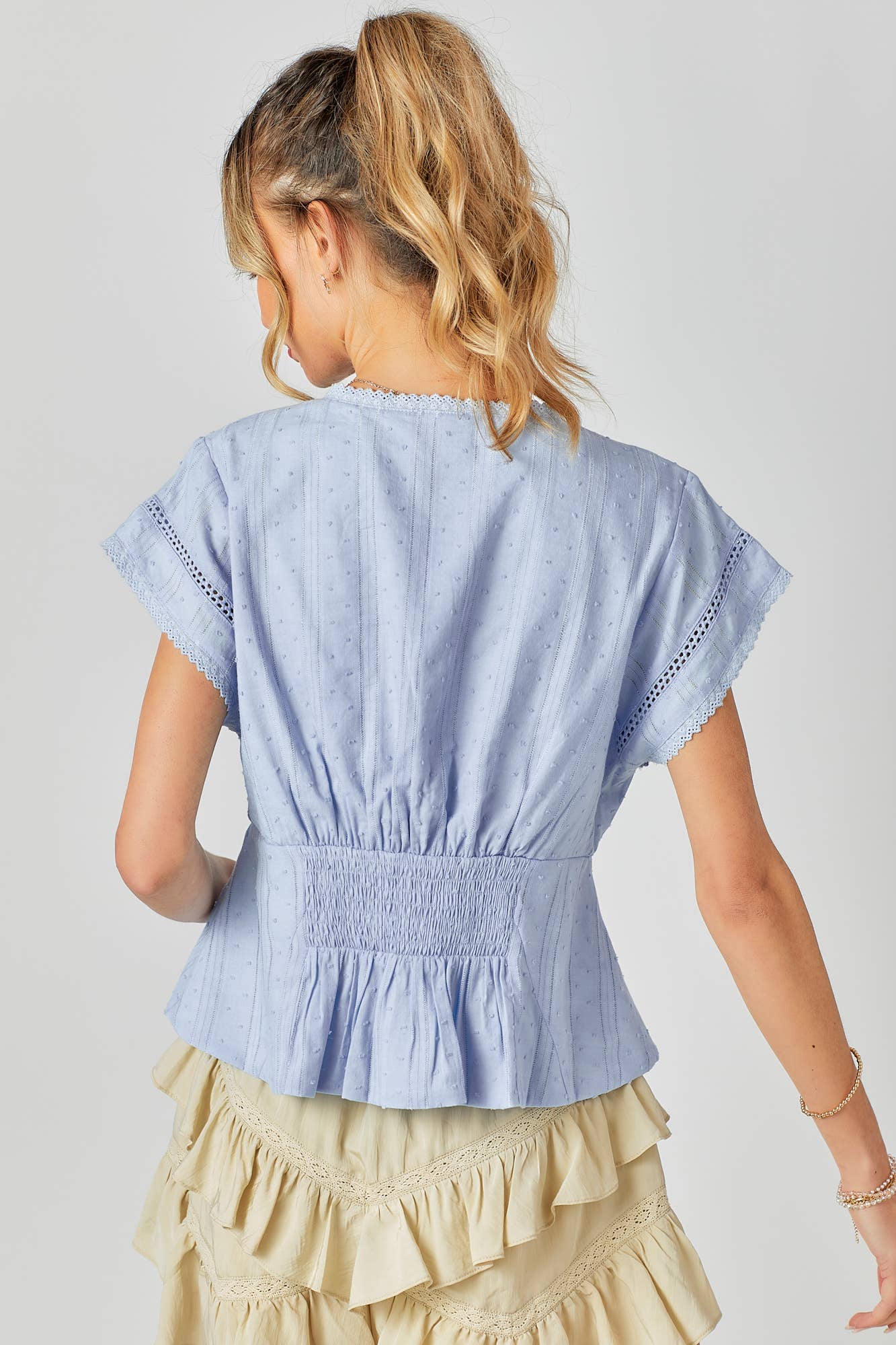 BABY PINK - Wholesale Knit Top - Women's - Lace Combo Peplum Top5