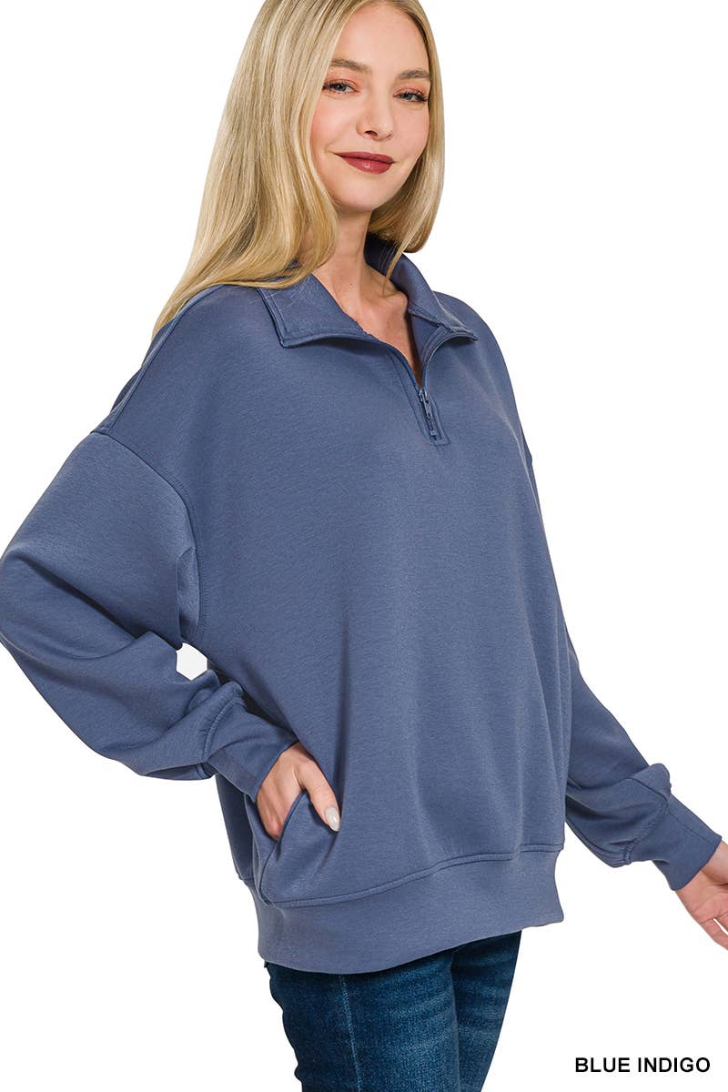 42POPS – wholesale Sweatshirt - Dam – , 0925 Scuba Half Zip Pullover med fickor SI-2704110