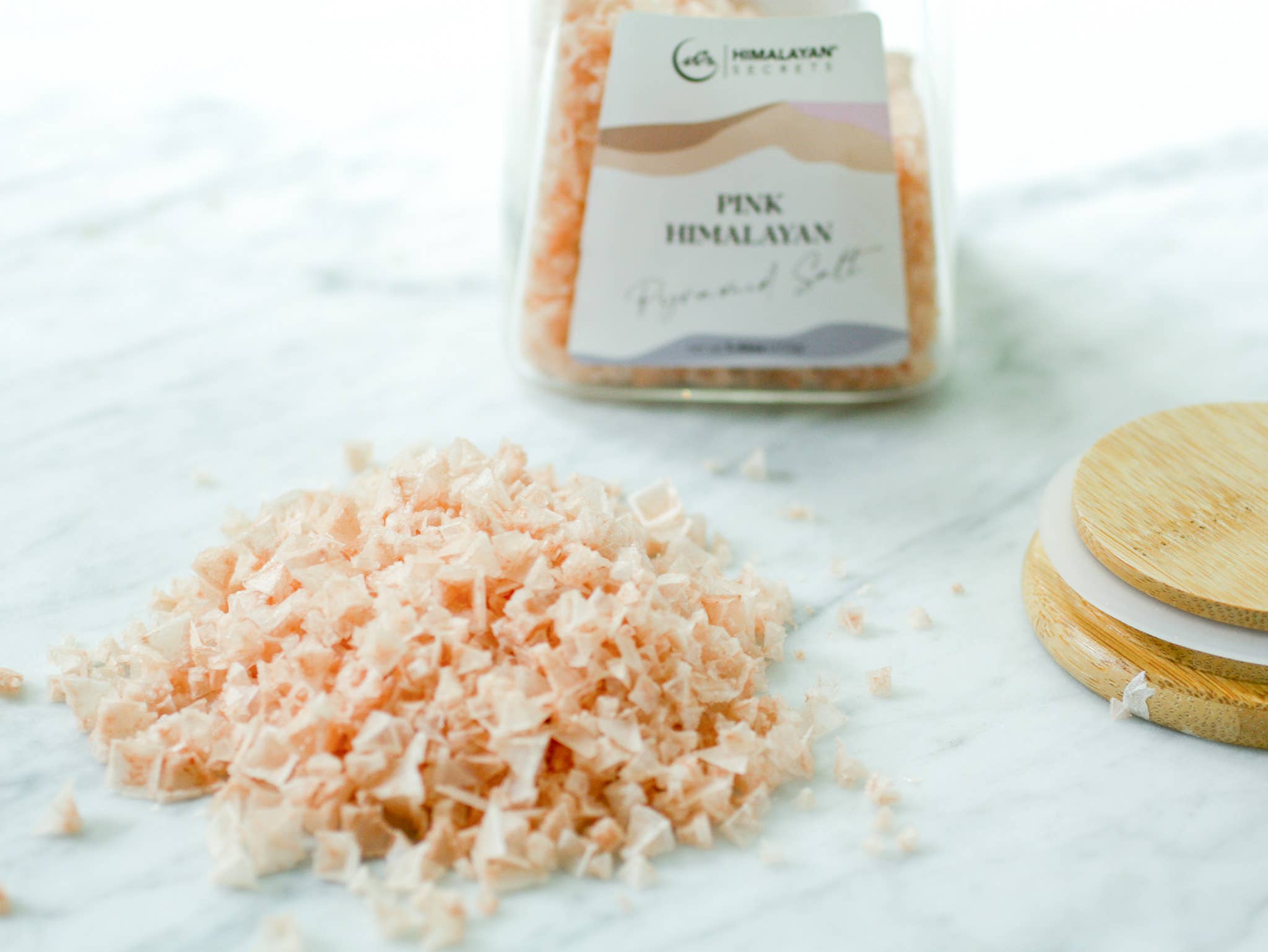 Himalayan Secrets - Wholesale Salt - Pink Himalayan Pyramid Flake Salt - 155g Glass Jar