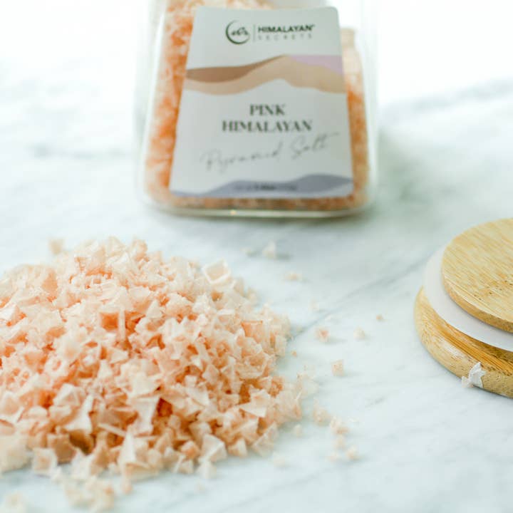 Himalayan Secrets - Wholesale Salt - Pink Himalayan Pyramid Flake Salt - 155g Glass Jar