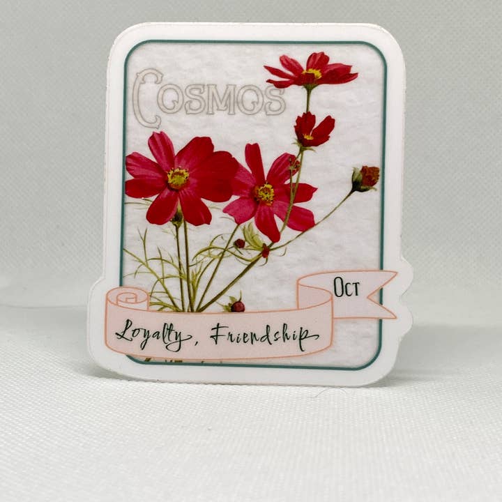 OCT Birth Flower Whimsical Vinyl Sticker Eco Dishwasher-Safe for wholesale by Cricket Radio Seed Co
