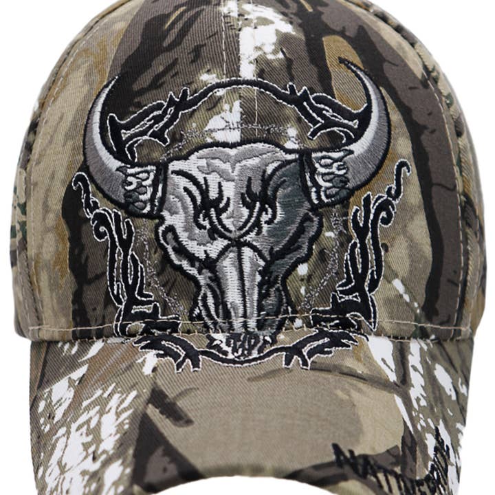Cap Zone - Wholesale Baseball Cap - Unisex - Fierce Longhorn Skull Native Pride Baseball Cap
