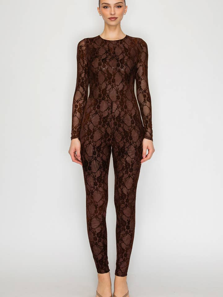 Blackout Burnout Mesh Floral Print Jumpsuit for wholesale by Nabae Clothing