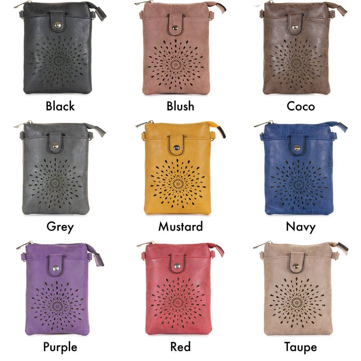 22 Tote - Wholesale Crossbody Bag - Women's - Laser Starburst Cell Phone Crossbody Wristlet