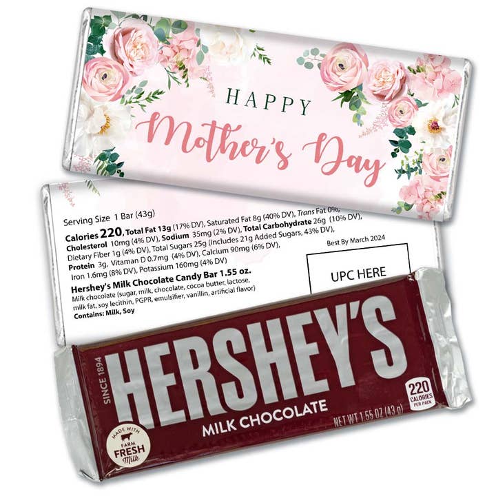 Mother's Day Wrapped Milk Chocolate Hershey's Bar - Pink Flowers for wholesale by Just Candy