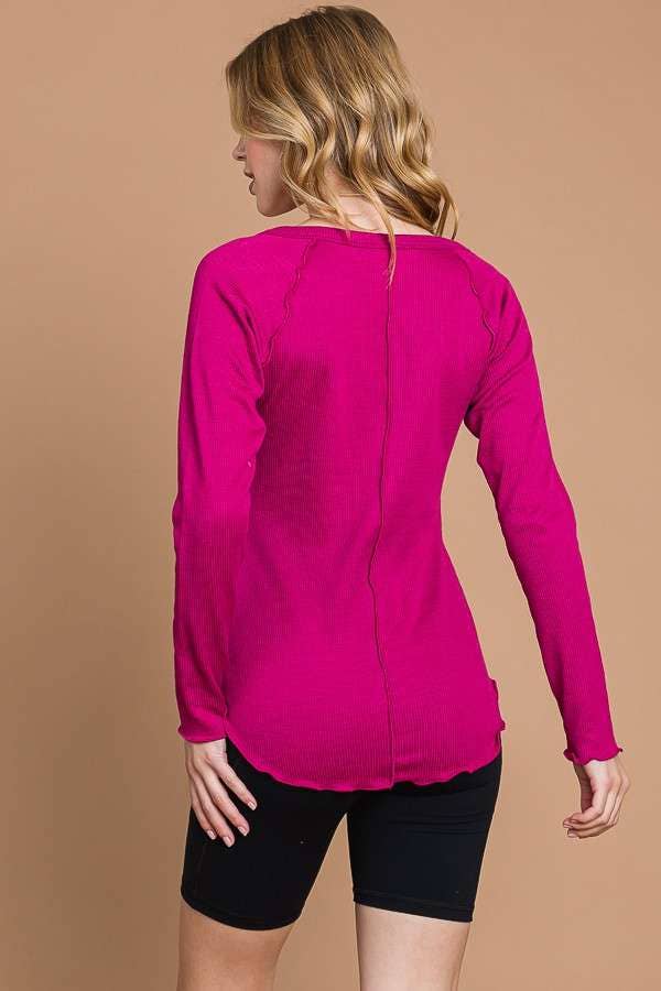 Culture Code - Wholesale Knit Top - Women's - CRT1840L - TINY NOTCH NECK MERROW LSLV TOP7