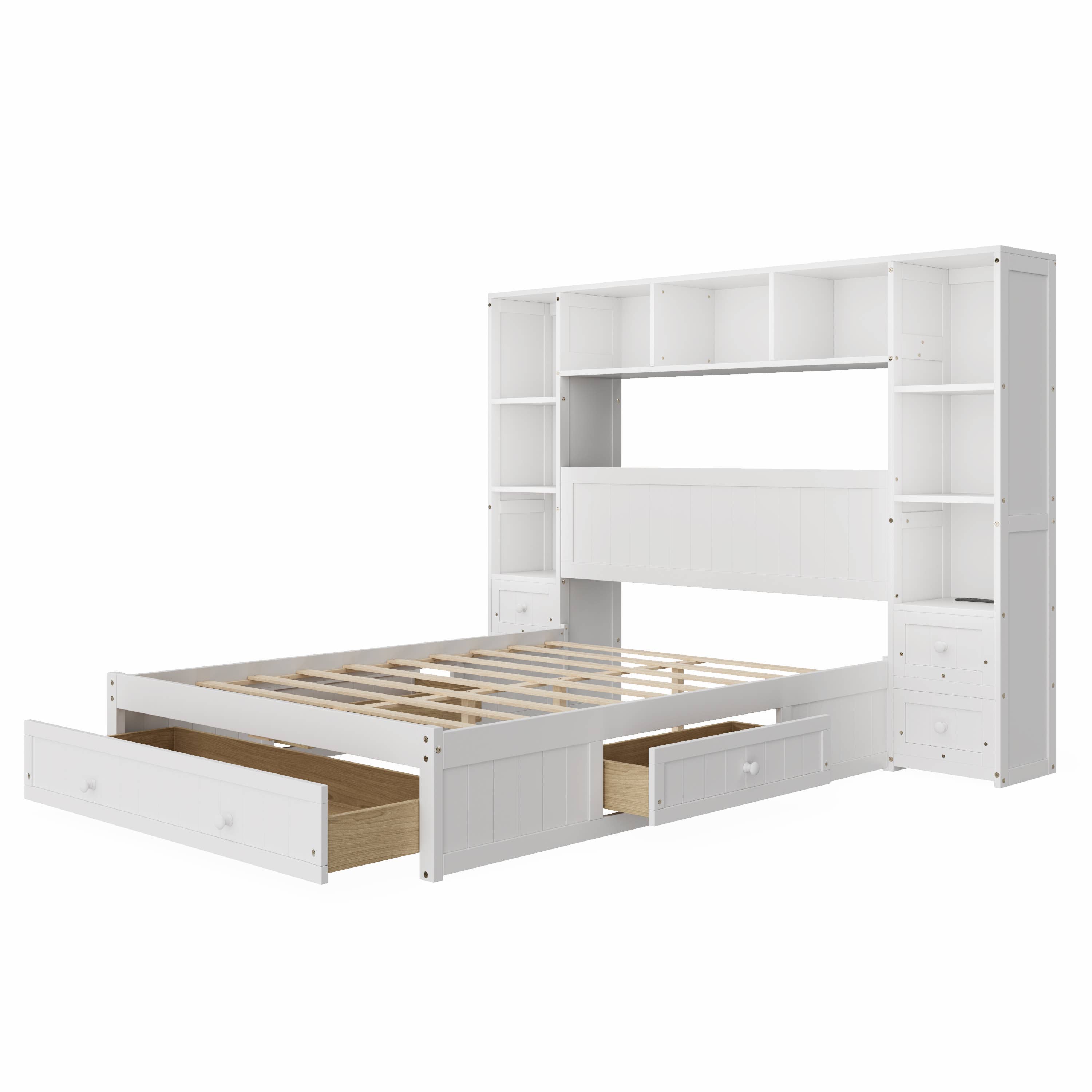 HOMYCASA DESIGN INC - Wholesale Bed - Full/Queen Size Pine Wood Platform Bed & Storage 2 Charging11