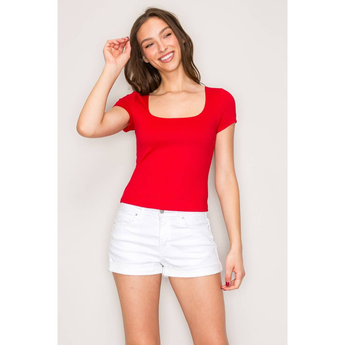 Popular 21 - Wholesale Knit Top - Women's - Double Layered Square Neck Short Sleeve Top9
