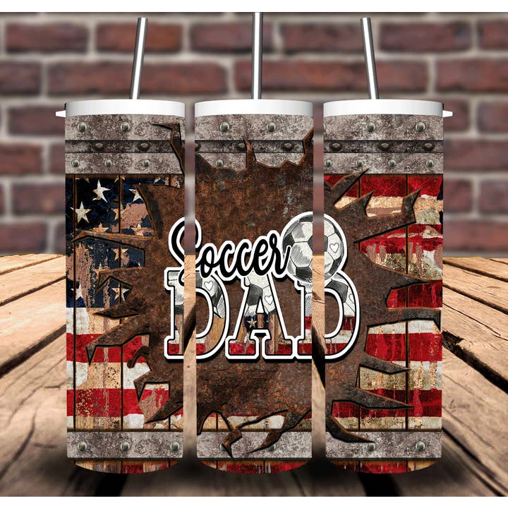 Gobelet à sublimation en bois avec drapeau américain Soccer Dad 20 oz 30 oz pour la vente par Sweet Tees