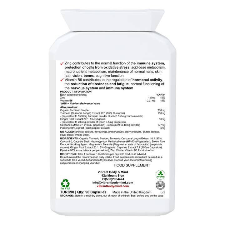 Vibrant Body Mind – wholesale Oral supplement/vitamin – Organic Turmeric Capsules with Black Pepper