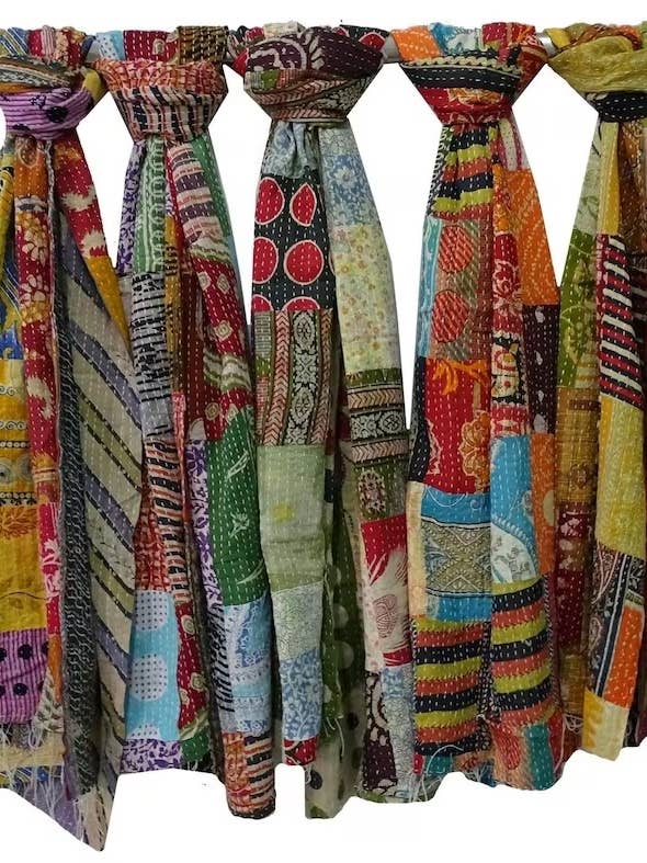 Reversible Cotton Kantha Scarves-Patchwork Kantha scarf for wholesale by Meghcraft
