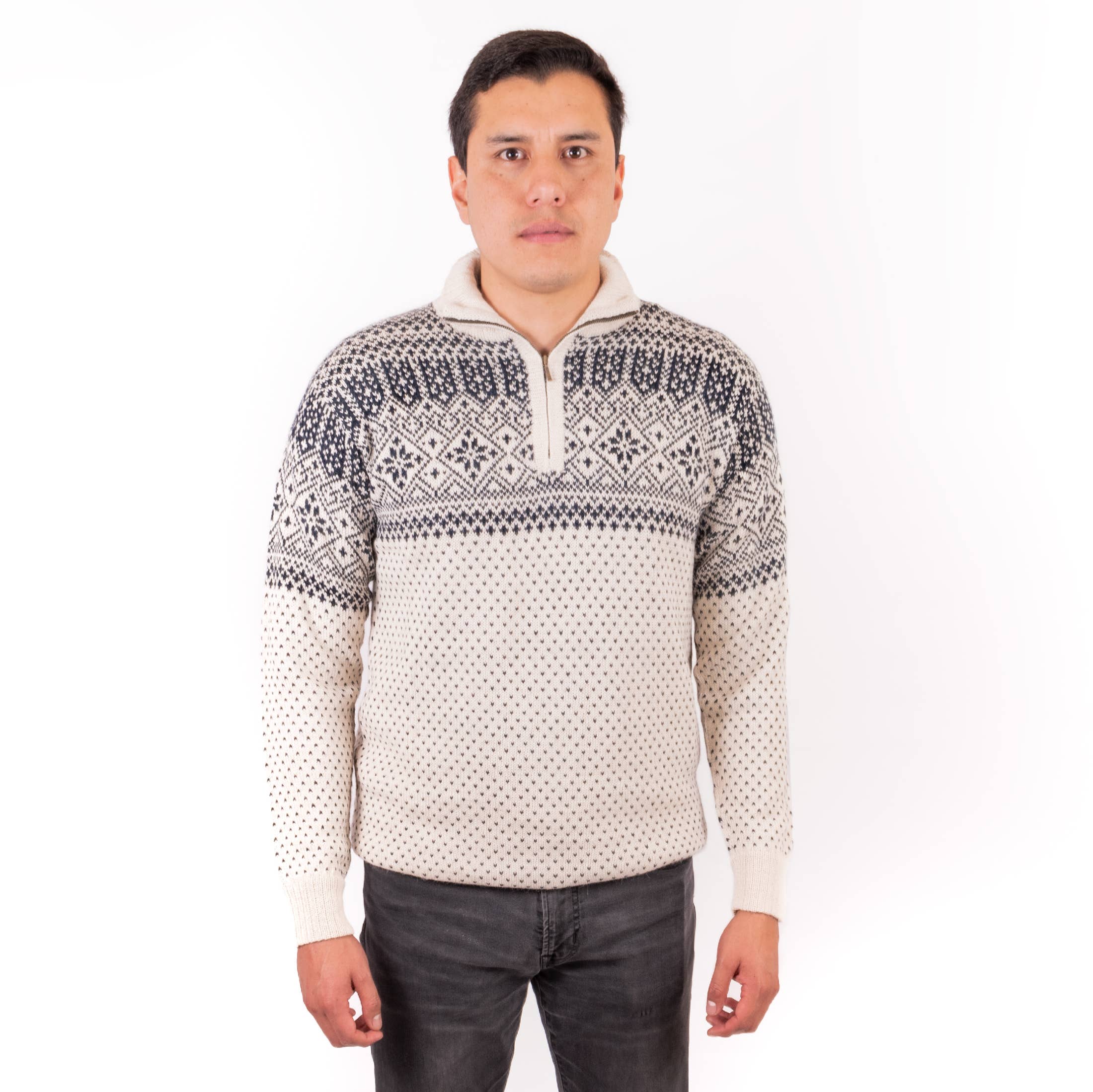 L.A.M Bolivia - Wholesale Gebreide trui - Heren - 100% Alpaca trui La Paz met halve rits en opstaande kraag17