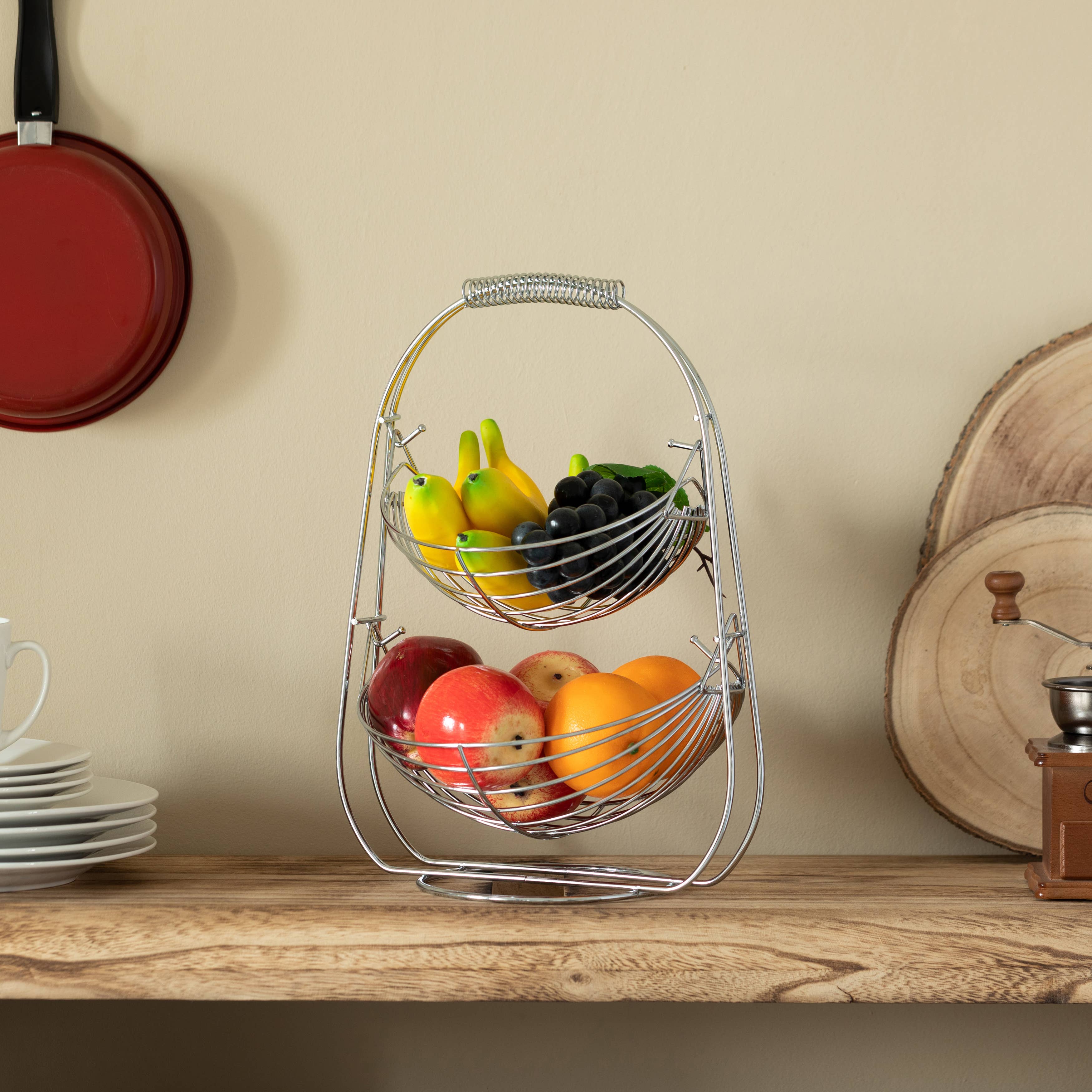 Quickway Imports - Wholesale Fruit Basket - 2 Tier Fruit Holder Swing Basket for Kitchen, Organization2