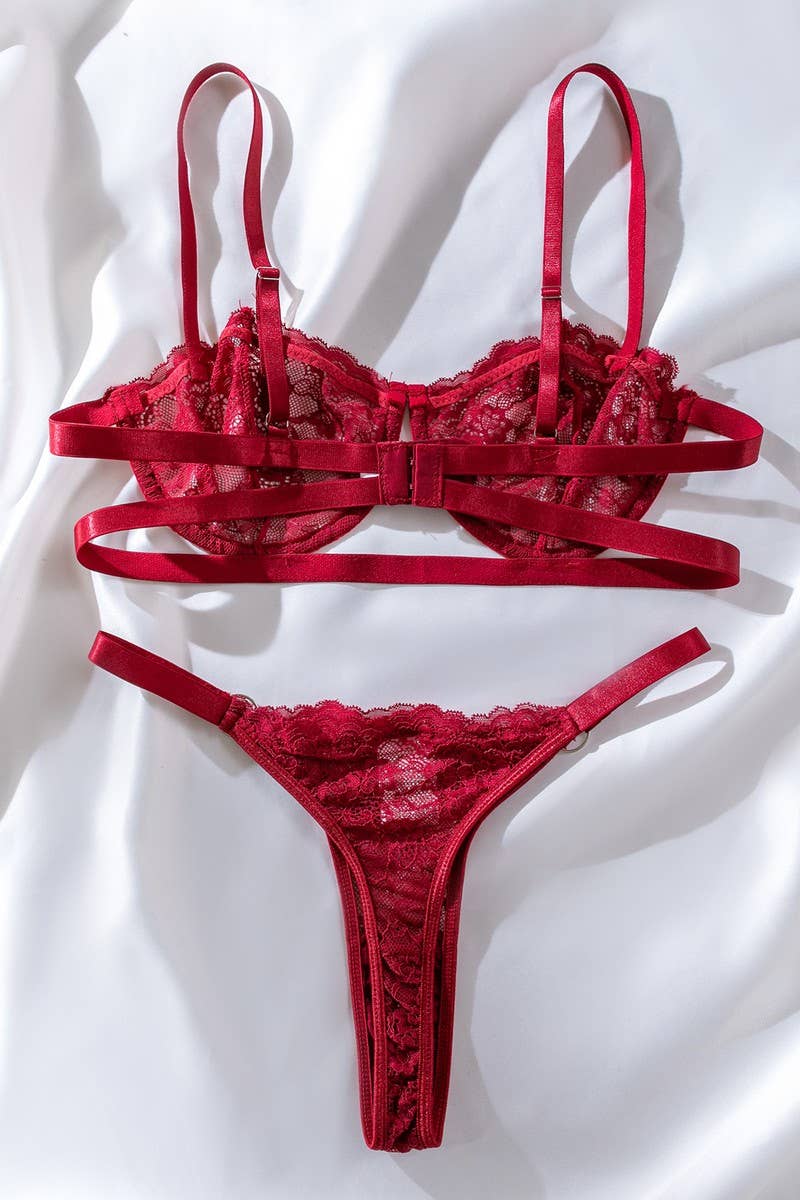 NINEXIS - Vente Ensemble de lingerie – femme - ENSEMBLE 2 PIÈCES LINGERIE SEXY TRANSPARENTE EN DENTELLE MESH CWSS11993