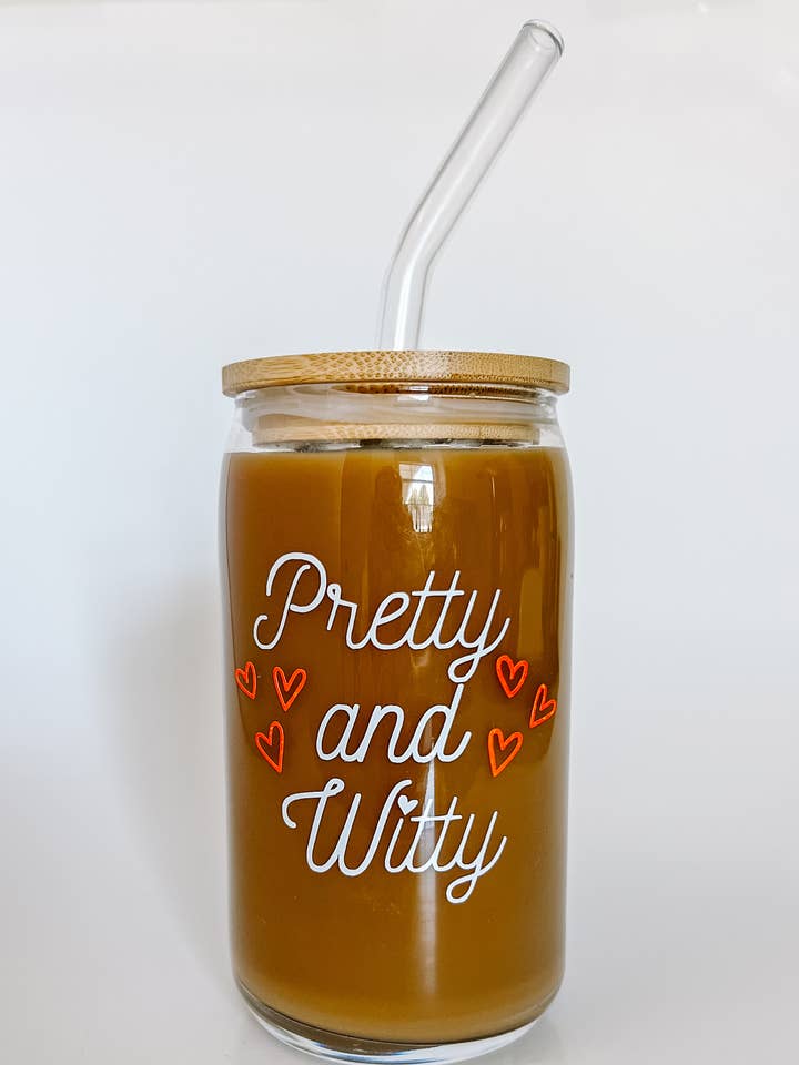 Pretty and Witty Taylor Swift Glass Cup w/ Lid & Straw for wholesale by Love Her Work