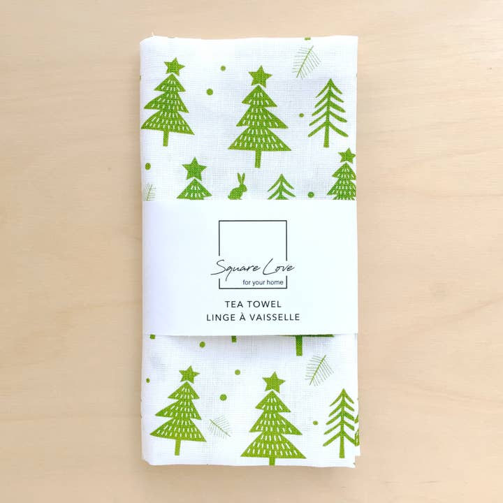 Holiday Forest Linen Blend Tea Towel for wholesale by Square Love