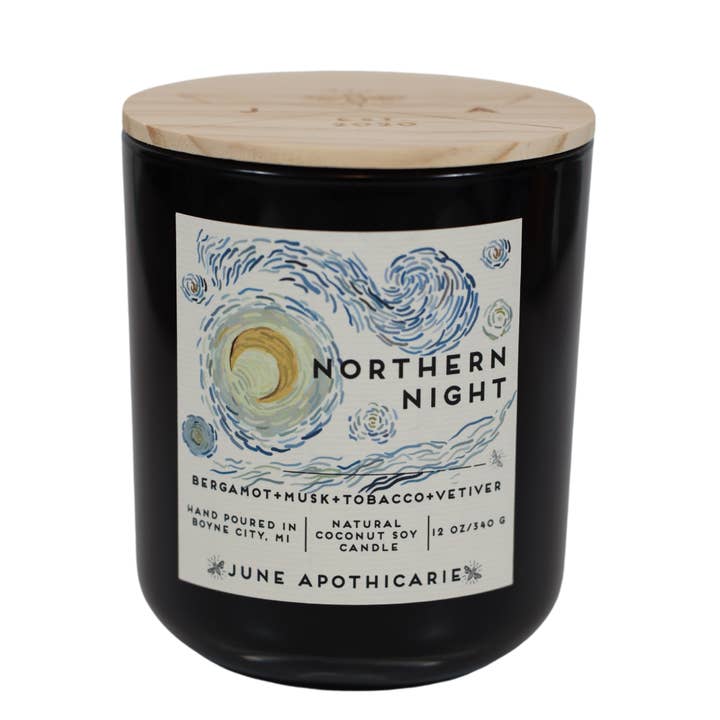 June Apothicarie - Wholesale Jar/filled candle - Northern Night 12 oz Glass Wooden Wick Candle1