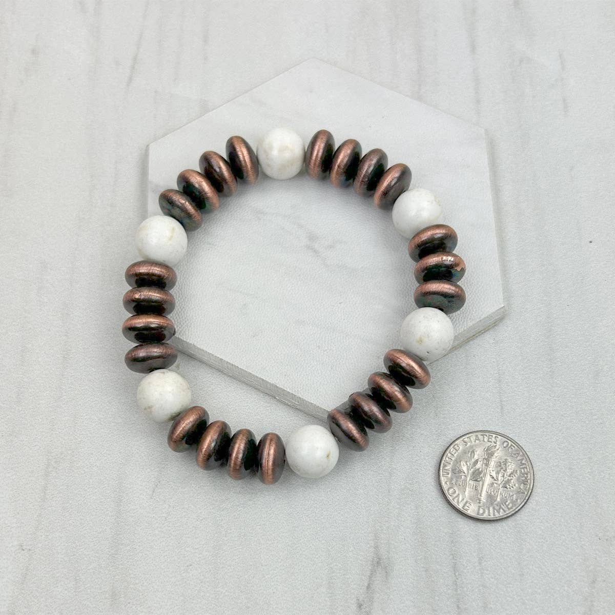 Western Elite Jewelry - Wholesale Beaded Bracelet - BRZ240708-58                        Blue turquoise stone and copper Navajo pearl beads bracelet2