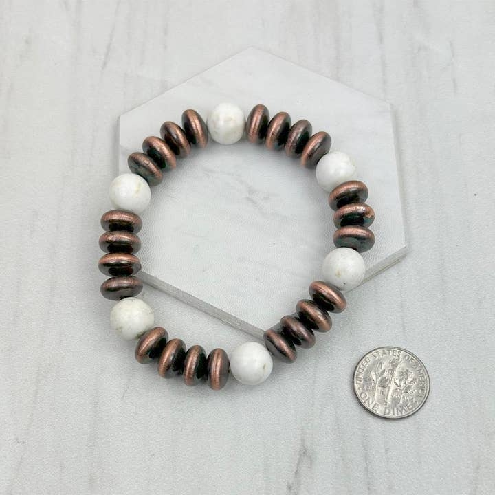 Western Elite Jewelry - Wholesale Beaded Bracelet - BRZ240708-58 Blue turquoise stone and copper Navajo pearl beads bracelet2