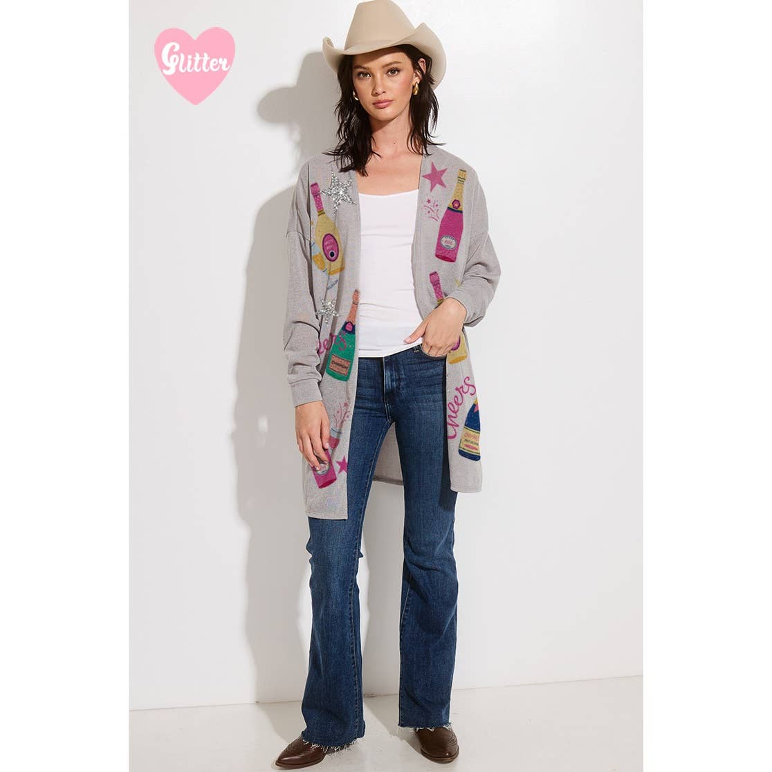 Phil Love - Wholesale Cardigan - Dames - Holiday Cheers Gebreid vest met glitterprint10