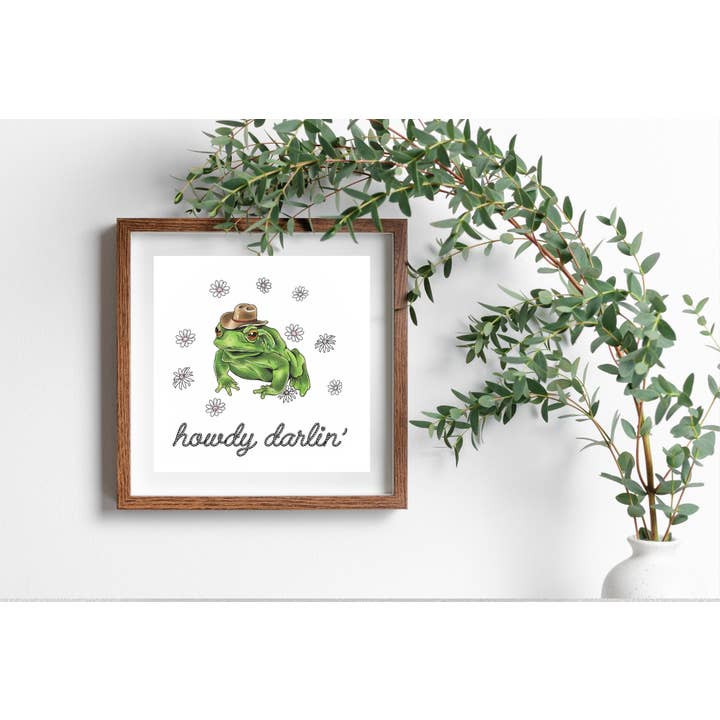 Stampa artistica Howdy Frog, illustrazione di rana, decorazione da parete per la vendita all'ingrosso da parte di The Vault
