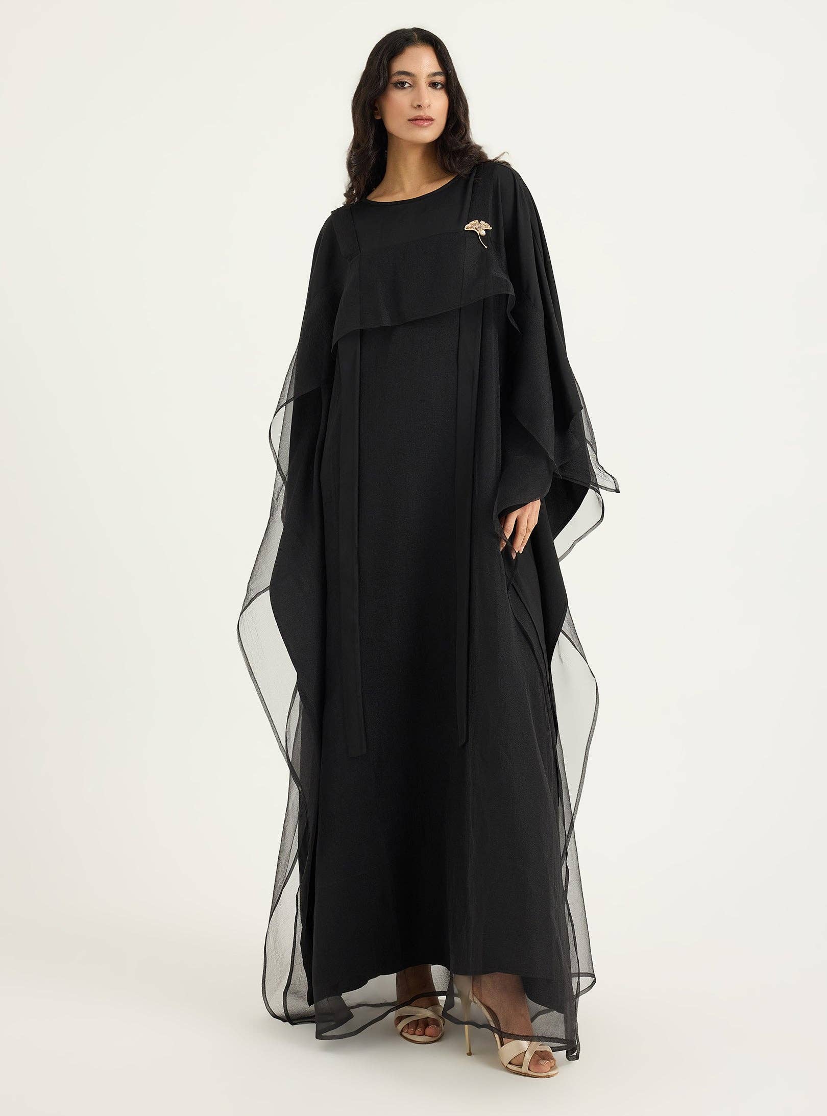 Store WF – wholesale Kaftan – Women's – Black Organza Double Layer Kaftan Dress0