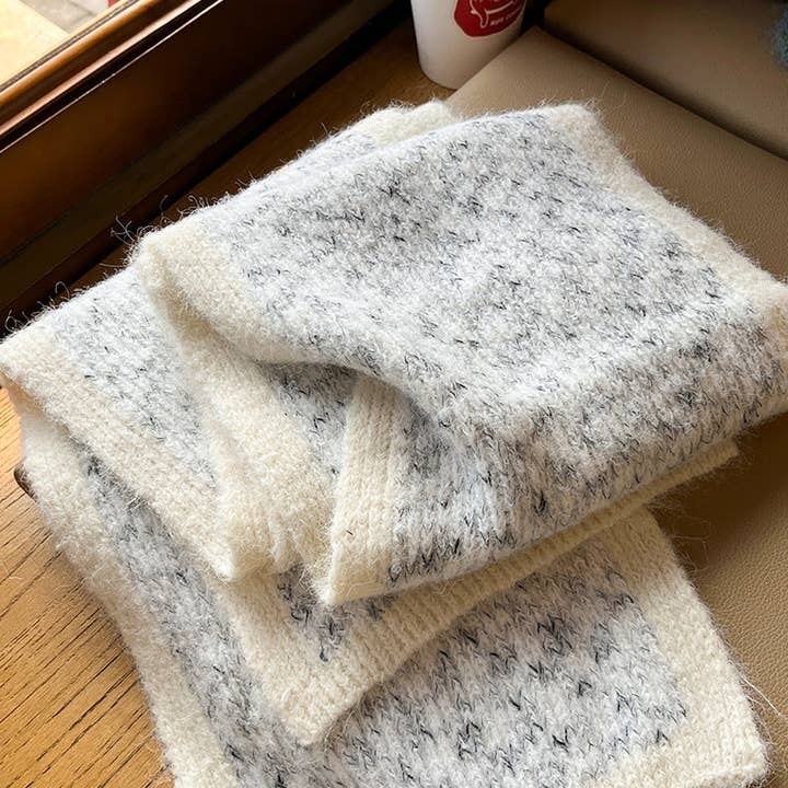 Marayn - Wholesale Scarf – Women's - Chunky Knit Colorblock Mohair Scarf Soft Chic Essential22