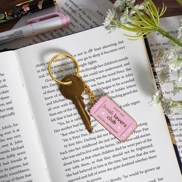 Doodles x Steph - Wholesale Keychain - Unisex - book lovers club keychain – black, pink, bookish, enamel2