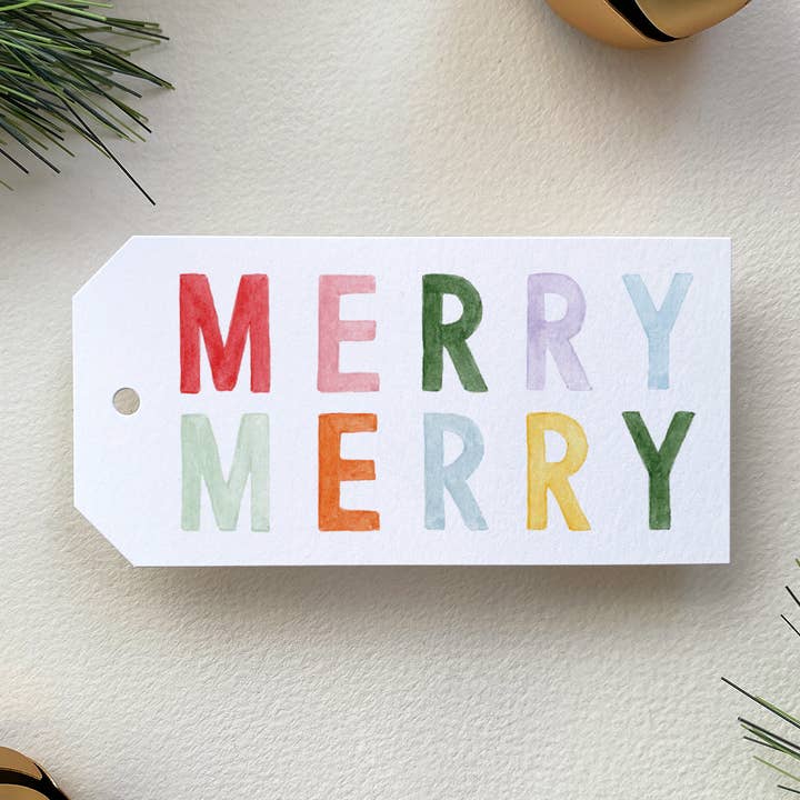 Merry Merry Colorblock Gift Tag for wholesale by Gloster Road Co.