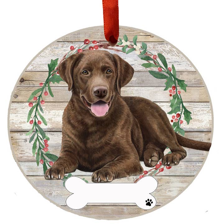 Chocolate Labrador Full Body Ceramic Wreath Ornament for wholesale by E&S Pets