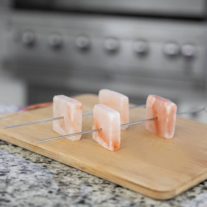 Fox Run Brands - Wholesale Skewer - Outset Stainless Steel BBQ Skewers With Himalayan Salt Cubes