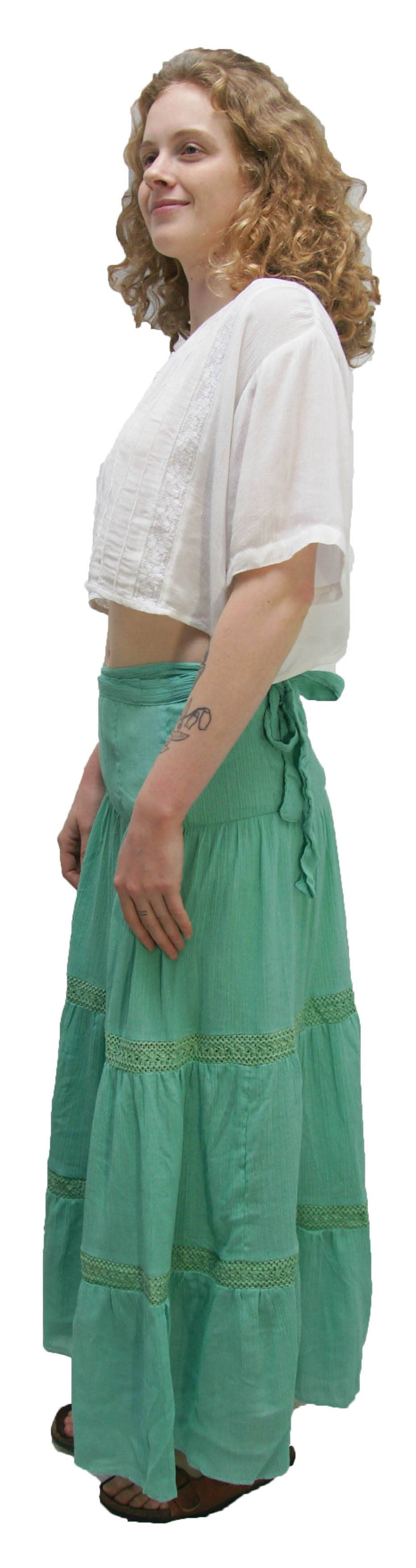 KASHI INC – Saia - Mulher por atacado – Saia comprida em crepe de algodão com renda e forro2