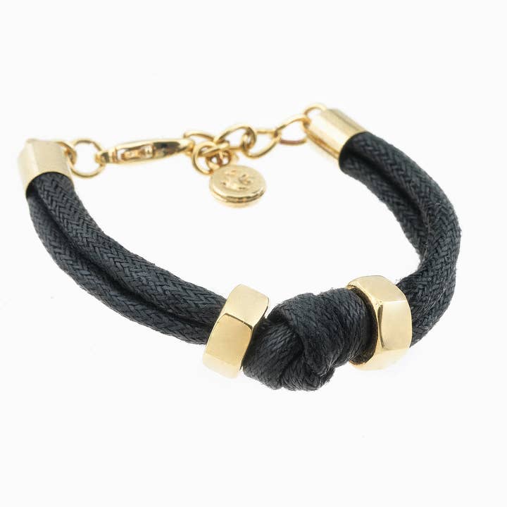 Tool Gold Plated Black Faux Leather Bracelet for wholesale by Viviane Guenoun