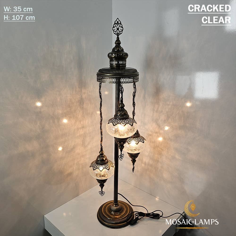 Mosaic Lamps – wholesale Golvlampa – 3-Globe Ottomansk Turkisk Crackle Glass Golvlampa11
