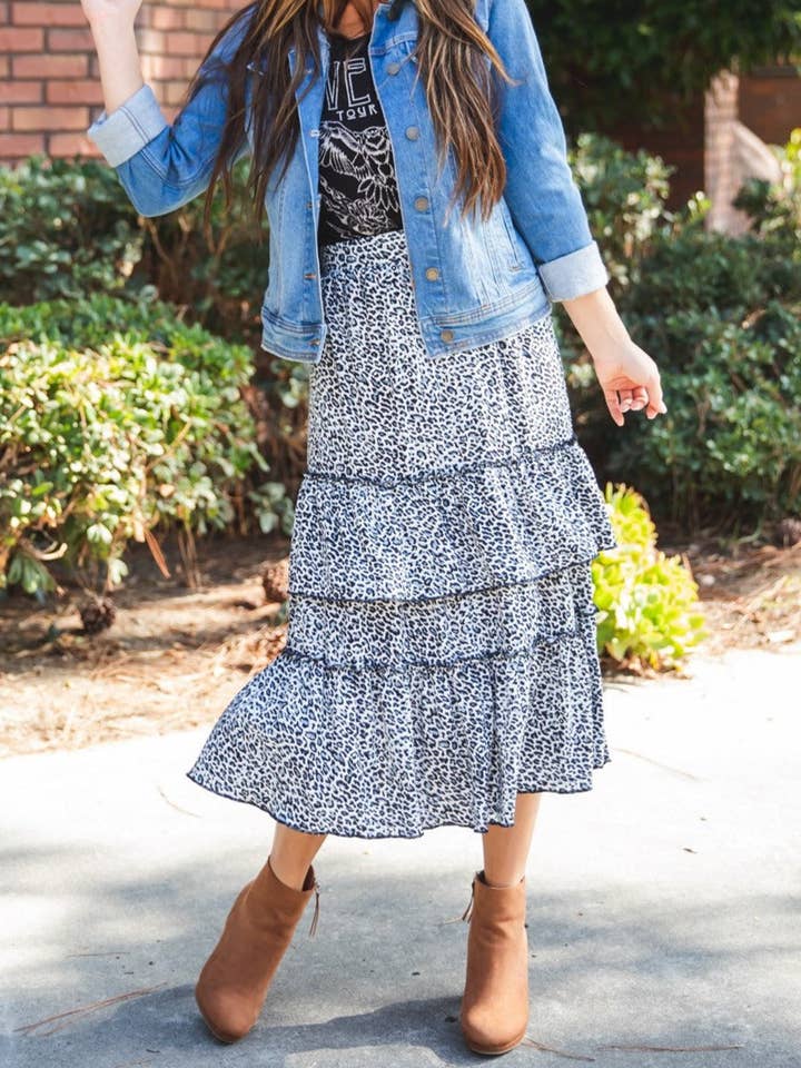 Tickled Teal - Wholesale Skirt - Women's - Ruffle Tiered Midi Raven Skirt8