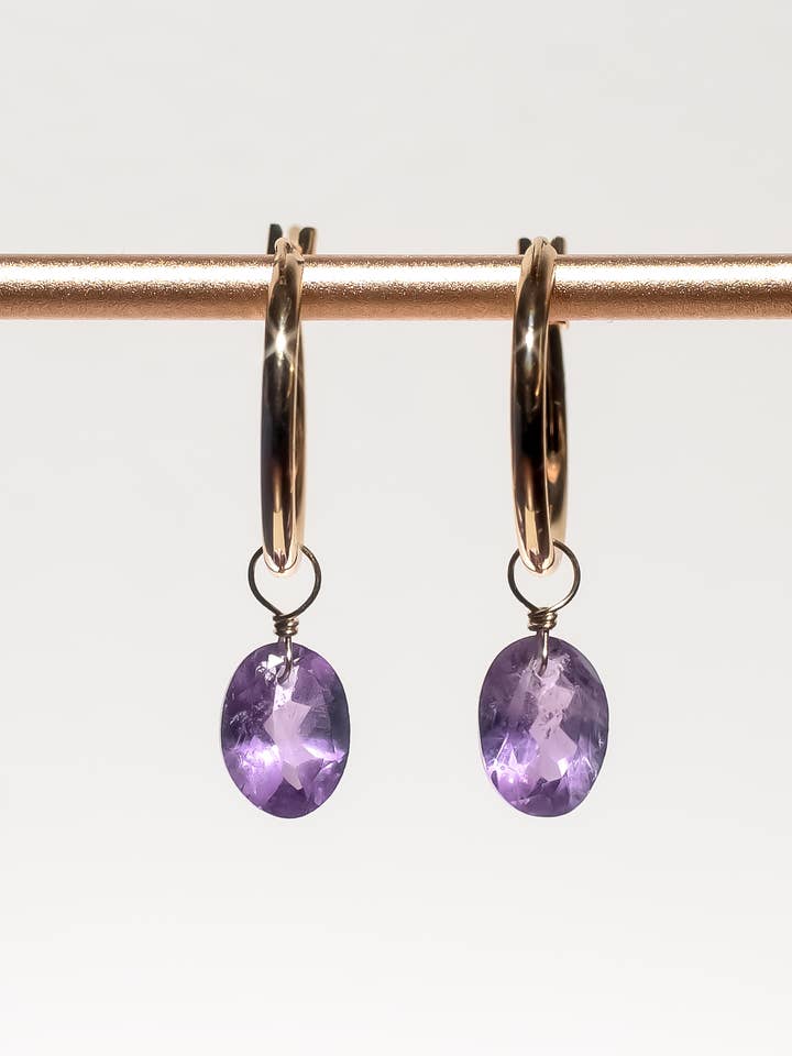 Brazilian Pink Amethyst Oval Cut 14K Goldfilled Hoop Earrings for wholesale by Iggi