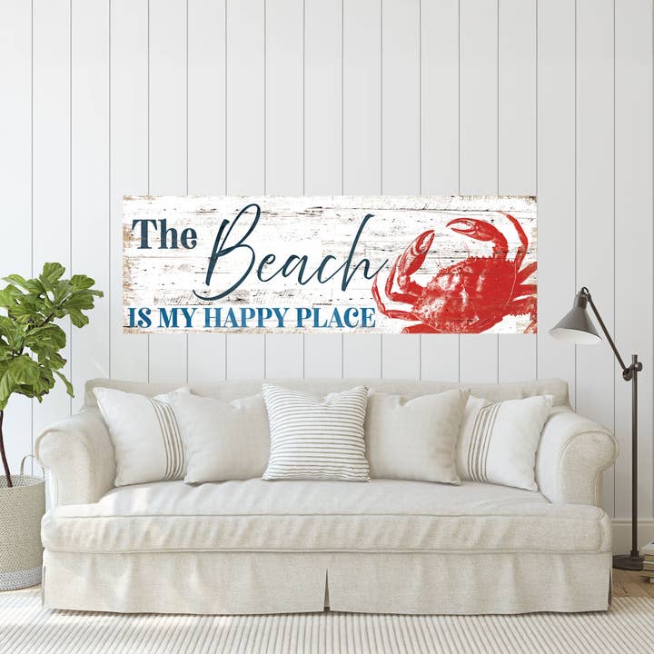 L'arte da parete "La spiaggia è il mio posto felice" | Decorazione rustica in stile costiero | Insegna vintage dell'oceano | Regalo di benvenuto nautico per la vendita all'ingrosso da parte di TX USA Corporation