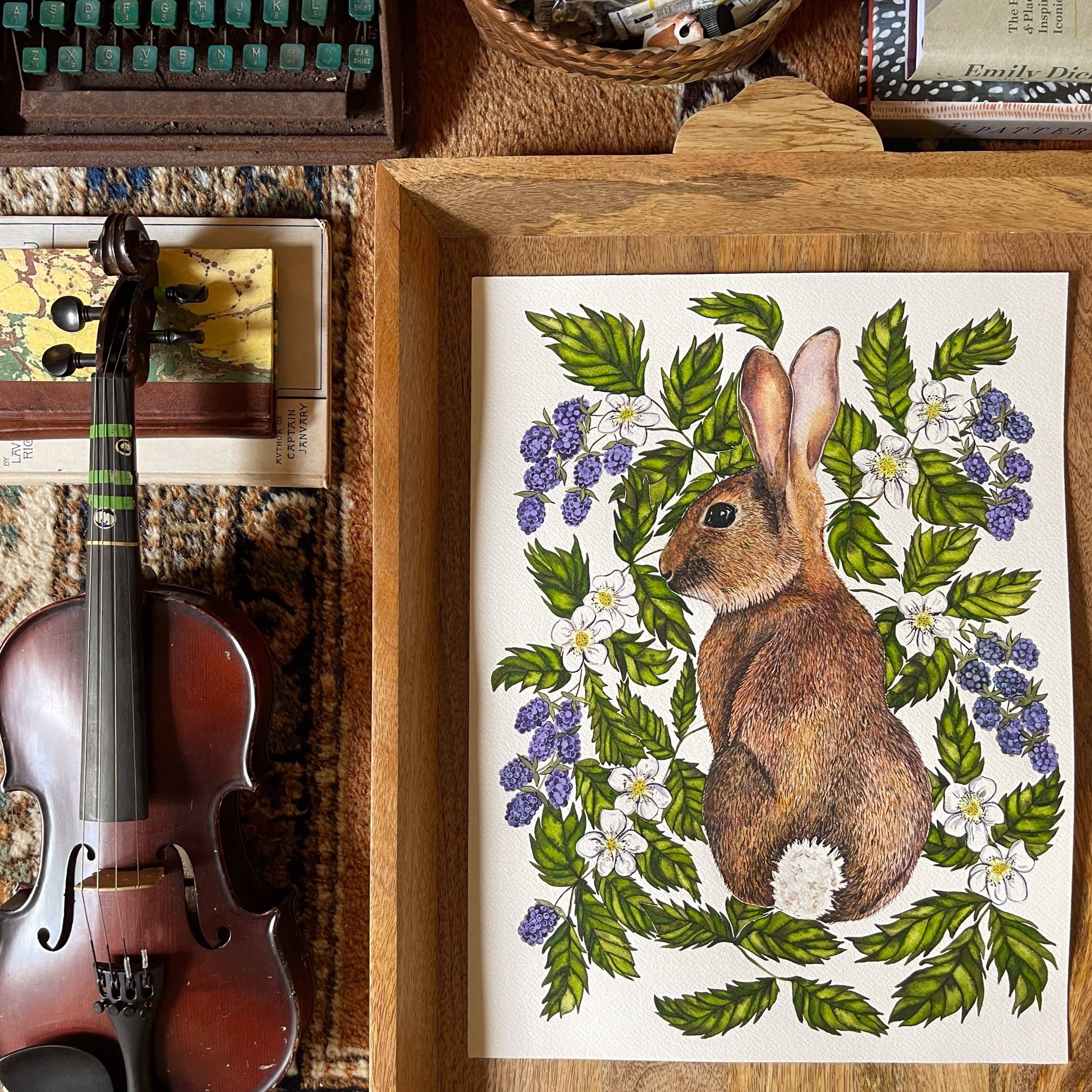 Candace Fincher - Wholesale Art Print - Rabbit Wall Art With Bunny Tail, Blackberry Print1